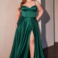 Ladivine CD337C Long A-Line Slit Satin Bustier Prom Dress