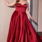 Ladivine CD337C Long A-Line Slit Satin Bustier Prom Dress