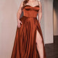Ladivine CD337C Long A-Line Slit Satin Bustier Prom Dress