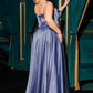 Ladivine CD337C Long A-Line Slit Satin Bustier Prom Dress