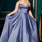 Ladivine CD337C Long A-Line Slit Satin Bustier Prom Dress