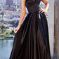 Ladivine CD337 Long A-Line Slit Satin Bustier Dress