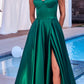 Ladivine CD337 Long A-Line Slit Satin Bustier Dress