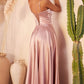 Ladivine CD337 Long A-Line Slit Satin Bustier Dress