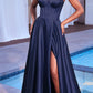 Ladivine CD337 Long A-Line Slit Satin Bustier Dress