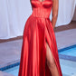 Ladivine CD337 Long A-Line Slit Satin Bustier Dress