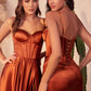 Ladivine CD337 Long A-Line Slit Satin Bustier Dress