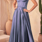 Ladivine CD337 Long A-Line Slit Satin Bustier Dress