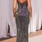 Ladivine CD339 Long Fitted Halter Hot Stone Mesh Dress