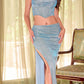 Ladivine 350 Long Two-Piece Glitter Corset Slit Dress