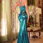Ladivine CD352 Dress Fitted Metallic Teal Gown