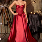 Ladivine CD389 Long A-Line Mikado Skirt Strapless Formal Dress