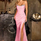 Ladivine CD391 Long Stretch Satin Fitted Prom Gown