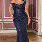 Ladivine CD396 Strapless Draped Neck Shimmering Sequin Fitted Formal Gown