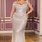 Ladivine CD396 Strapless Draped Neck Shimmering Sequin Fitted Formal Gown