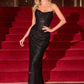 Ladivine CD396 Strapless Draped Neck Shimmering Sequin Fitted Formal Gown