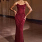 Ladivine CD396 Strapless Draped Neck Shimmering Sequin Fitted Formal Gown