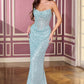 Ladivine CD396 Strapless Draped Neck Shimmering Sequin Fitted Formal Gown