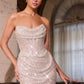 Ladivine CD396 Strapless Draped Neck Shimmering Sequin Fitted Formal Gown