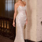 Ladivine CD396 Strapless Draped Neck Shimmering Sequin Fitted Formal Gown
