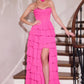 Ladivine CD402 Strapless Crystal Embellished High Low Chiffon Gown