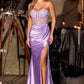 Ladivine CD405 Captivating 3D Floral Applique Fitted Satin Gown