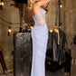 Ladivine CD407 Strapless Sheer Corset Bodice Slit Fitted Formal Gown