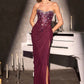 Ladivine CD407 Strapless Sheer Corset Bodice Slit Fitted Formal Gown