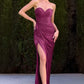 Ladivine CD411 Strapless Sweetheart Pleated Detail Fitted Gown