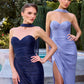 Ladivine CD411 Strapless Sweetheart Pleated Detail Fitted Gown