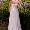 Ladivine CD414W Shimmering A-Line Strapless Sweetheart Pleated Gown - Off White