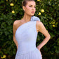 Ladivine CD415 One Shoulder Pleated Luminescent Chiffon Flowy Gown