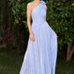Ladivine CD415 One Shoulder Pleated Luminescent Chiffon Flowy Gown