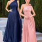Ladivine CD415 One Shoulder Pleated Luminescent Chiffon Flowy Gown