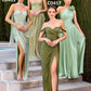 Ladivine CD417 Off Shoulder Pleated Luminescent Chiffon Fitted Gown