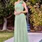Ladivine CD415 One Shoulder Pleated Luminescent Chiffon Flowy Gown