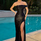 Ladivine CD416 Off Shoulder Pleated Luminescent Chiffon Fitted Gown
