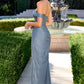 Ladivine CD416 Off Shoulder Pleated Luminescent Chiffon Fitted Gown