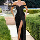 Ladivine CD417 Off Shoulder Pleated Luminescent Chiffon Fitted Gown