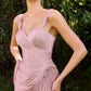 Ladivine CD417 Off Shoulder Pleated Luminescent Chiffon Fitted Gown