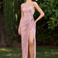 Ladivine CD417 Off Shoulder Pleated Luminescent Chiffon Fitted Gown