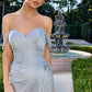 Ladivine CD417 Off Shoulder Pleated Luminescent Chiffon Fitted Gown