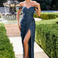 Ladivine CD417 Off Shoulder Pleated Luminescent Chiffon Fitted Gown