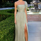 Ladivine CD418 One Shoulder A-Line Pleated Luminescent Chiffon Gown