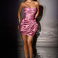 Ladivine CD426 Strapless Fitted Lustrous Satin Mini Dress