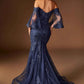 Ladivine CD659 Off the Shoulder Bell Sleeves Fitted Mermaid Gown