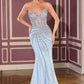 Ladivine CD660 Glamorous Illusion Corset Bodice Plunging Neck Fitted Gown