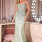 Ladivine CD660 Glamorous Illusion Corset Bodice Plunging Neck Fitted Gown