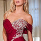 Ladivine CD667 Classic Hollywood Off Shoulder Fitted Stretch Satin Gown