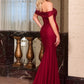 Ladivine CD667 Classic Hollywood Off Shoulder Fitted Stretch Satin Gown